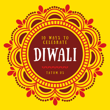 Happy Diwali Greeting Mandala in Yellow Instagram Modelo de Design