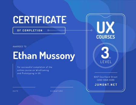 Ontwerpsjabloon van Certificate van Online design Course Completion in Blue