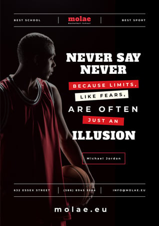 Sports Quote with Basketball Player with Ball Poster Design Template
