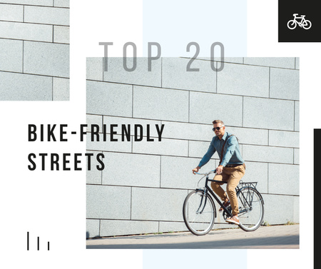 Man Riding bike in city Facebook Design Template