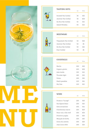 Bar offer with Cocktail drink Menu tervezősablon