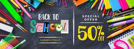 Back to School Sale Stationery on Blackboard Facebook cover Design Template