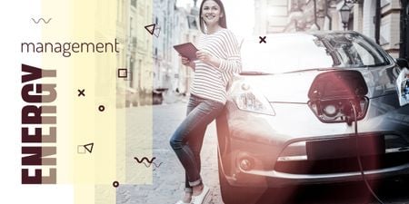 Woman charging electric car Image – шаблон для дизайну