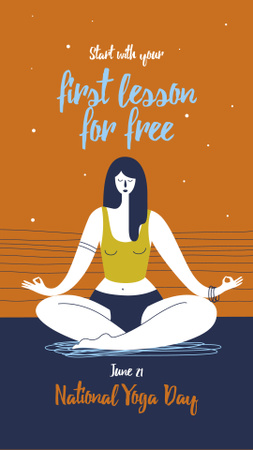Designvorlage frau praktiziert yoga am yoga-tag für Instagram Story