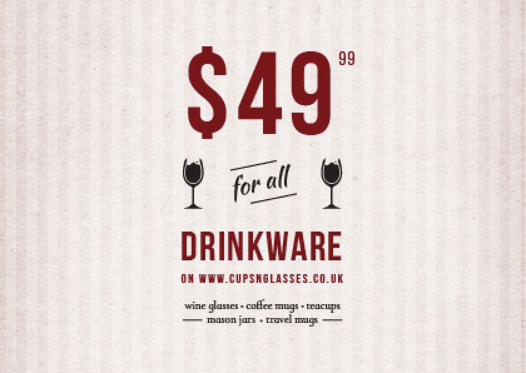 Drinkware Sale Glass with red wine Postcard Design Template
