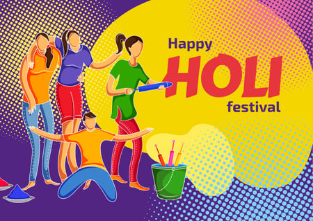 Plantilla de diseño de Indian Holi festival celebration Postcard 