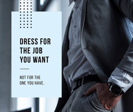 Fashion Quote Businessman wearing Suit in Grey Facebook Design Template