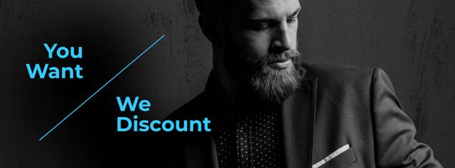 Plantilla de diseño de Suits Store Offer Stylish Bearded Man Facebook cover 