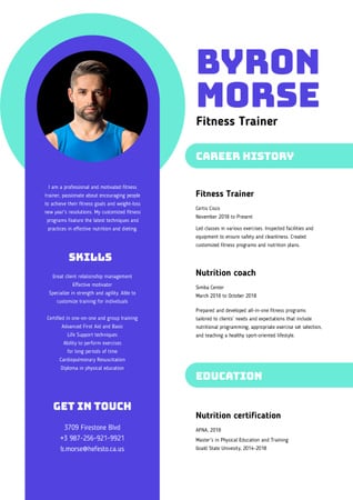 Professional Fitness trainer skills and experience Resume Πρότυπο σχεδίασης