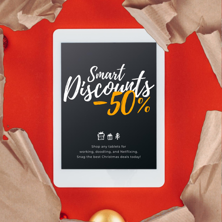 Christmas Discount Digital Tablet in Wrapping Paper Animated Post Modelo de Design