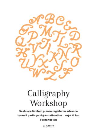 Calligraphy Workshop Announcement Letters on White Flayer Design Template