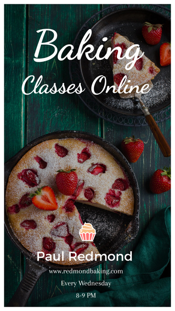 Ontwerpsjabloon van Instagram Video Story van Bakery Classes Promotion Pie with Strawberries