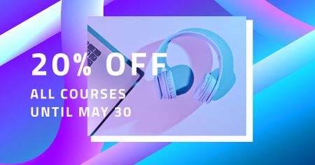 Online Course Ad with laptop and headphones Facebook AD Design Template