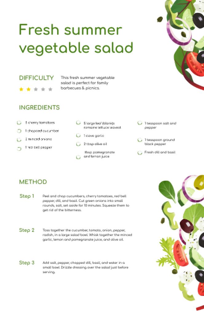 Fresh Summer Veggie Salad Recipe Card Πρότυπο σχεδίασης