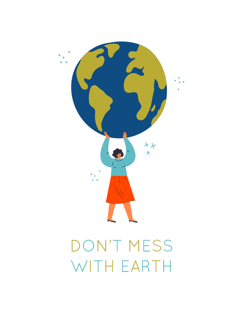 Woman Holding Planet Earth T-Shirt Šablona návrhu