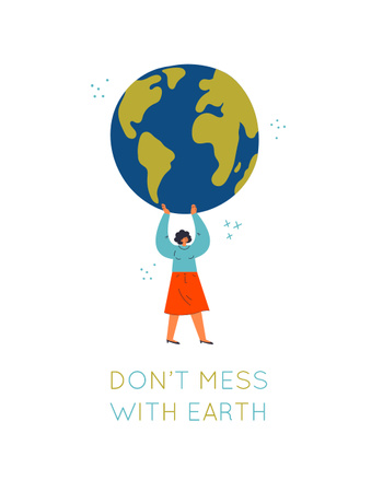 Woman Holding Planet Earth T-Shirt Design Template