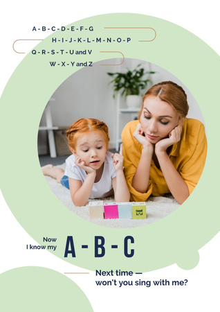 Mother Teaching Her Daughter Poster Design Template