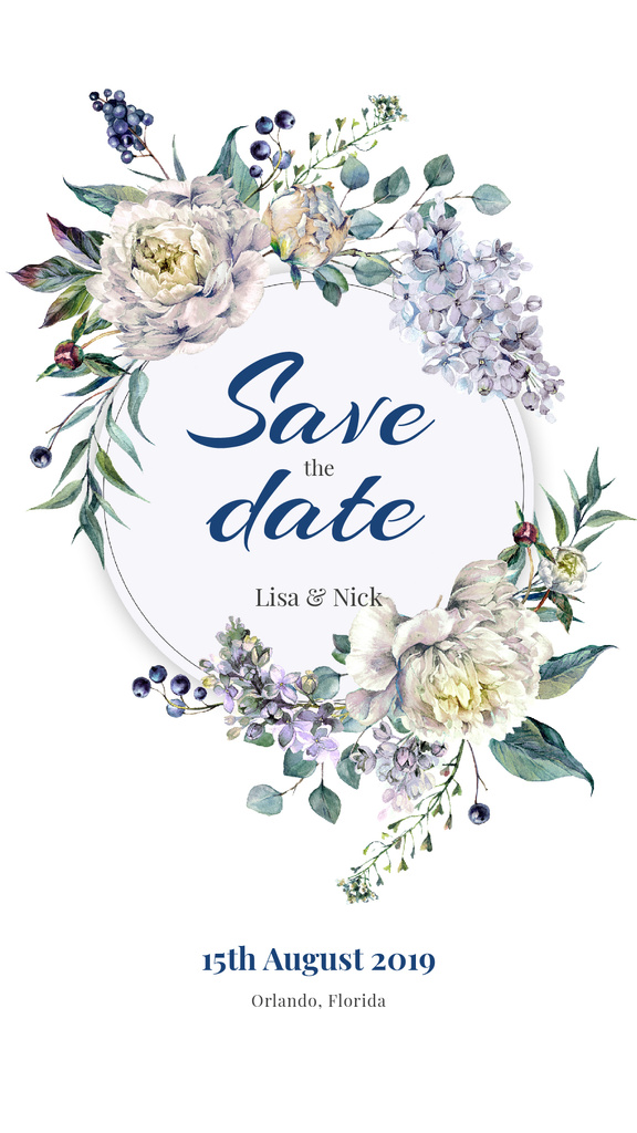 Plantilla de diseño de Save the Date in Flowers Wreath Instagram Story 