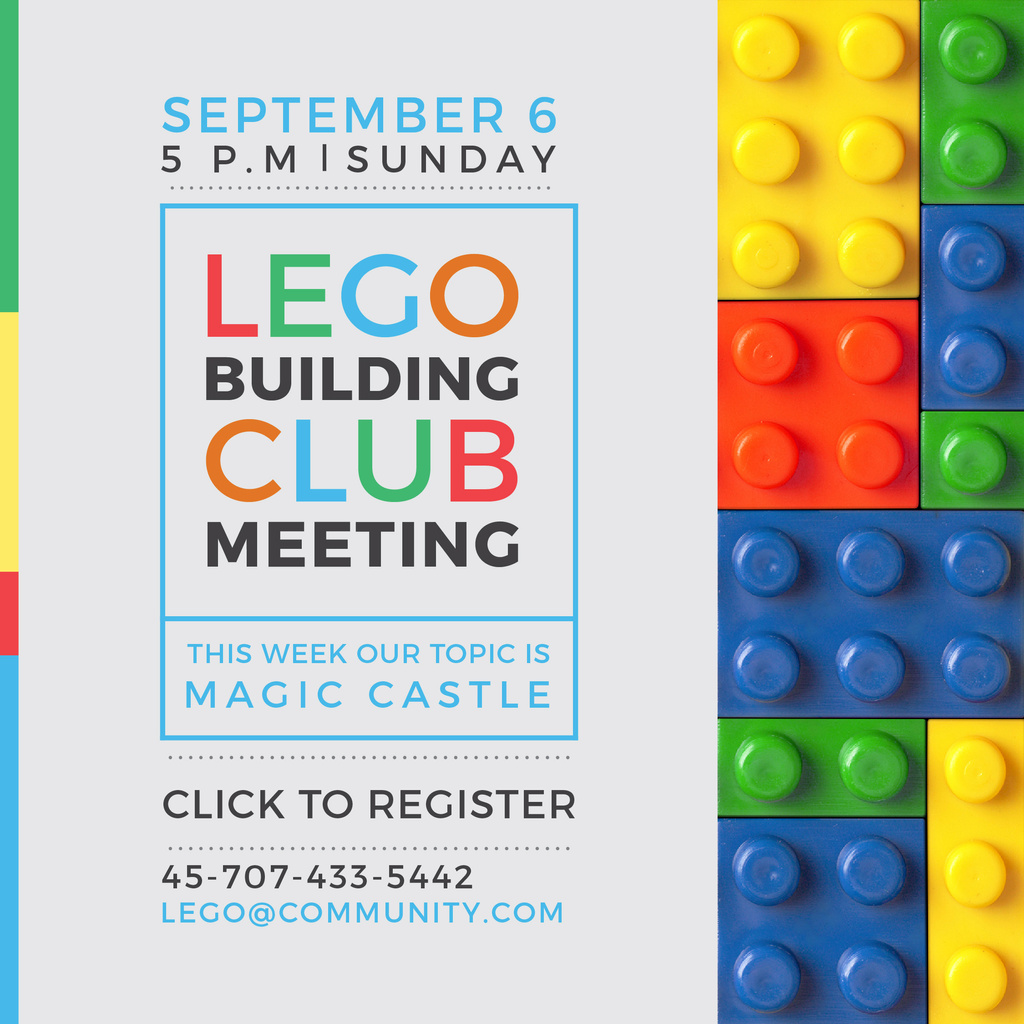 Ontwerpsjabloon van Instagram AD van Lego Building Club meeting Constructor Bricks