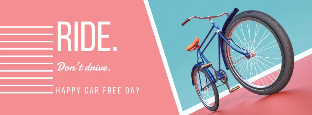 Happy Car Free Day with bicycle Facebook cover Design Template