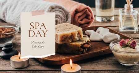 Spa Salon Offer with Skincare Products and Soap Facebook AD Design Template