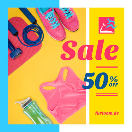 Platilla de diseño Fitness Ad with Sports Equipment in Pink Instagram AD