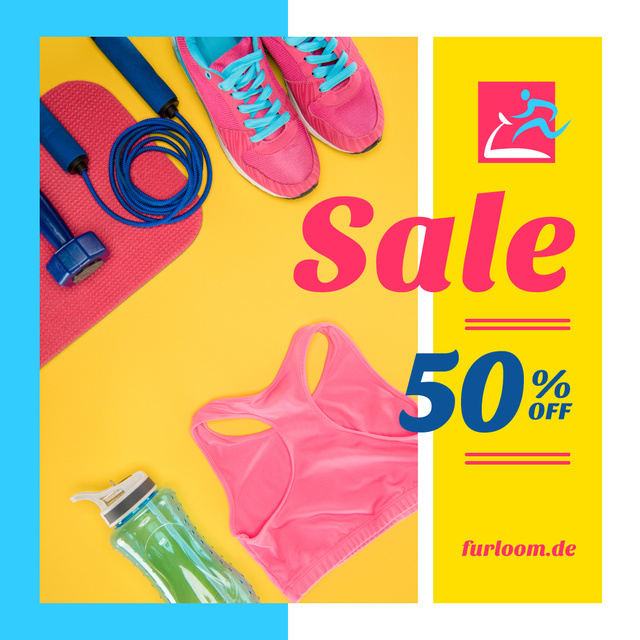 Plantilla de diseño de Fitness Ad with Sports Equipment in Pink Instagram AD 