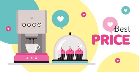 Plantilla de diseño de Coffee and cupcakes in cafe Facebook AD 