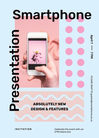 Taking photo with phone for Smart Home Presentation Invitation Modelo de Design