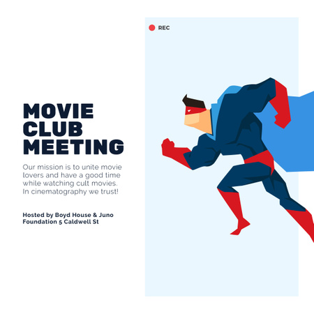 Plantilla de diseño de Reunión del club de cine con Superman corriendo Instagram 