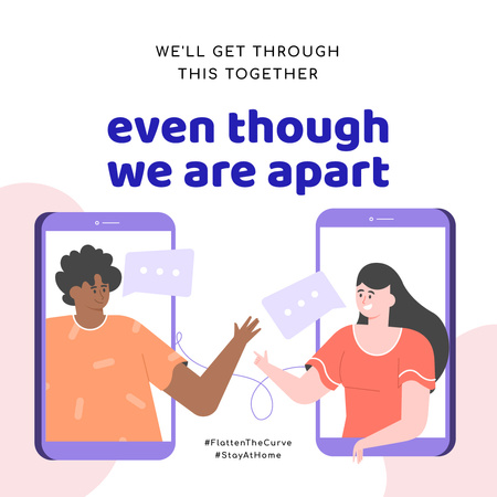 #StayAtHome Social Distancing People connecting by Phone Instagram Šablona návrhu