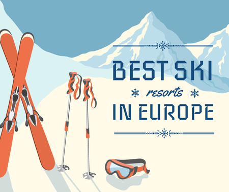 Ontwerpsjabloon van Facebook van Ski resorts ad with Snowy Mountains
