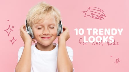 Boy listening to music in Headphones Youtube Thumbnail Design Template