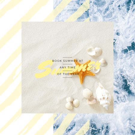 Plantilla de diseño de tour de viaje ad conchas en la arena junto al mar Instagram AD 