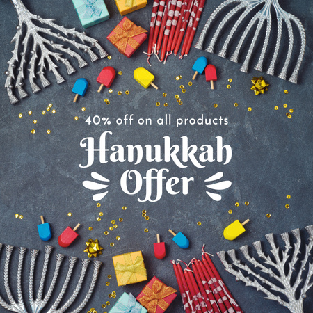 Plantilla de diseño de Feliz venta de vacaciones de Hanukkah Instagram AD 