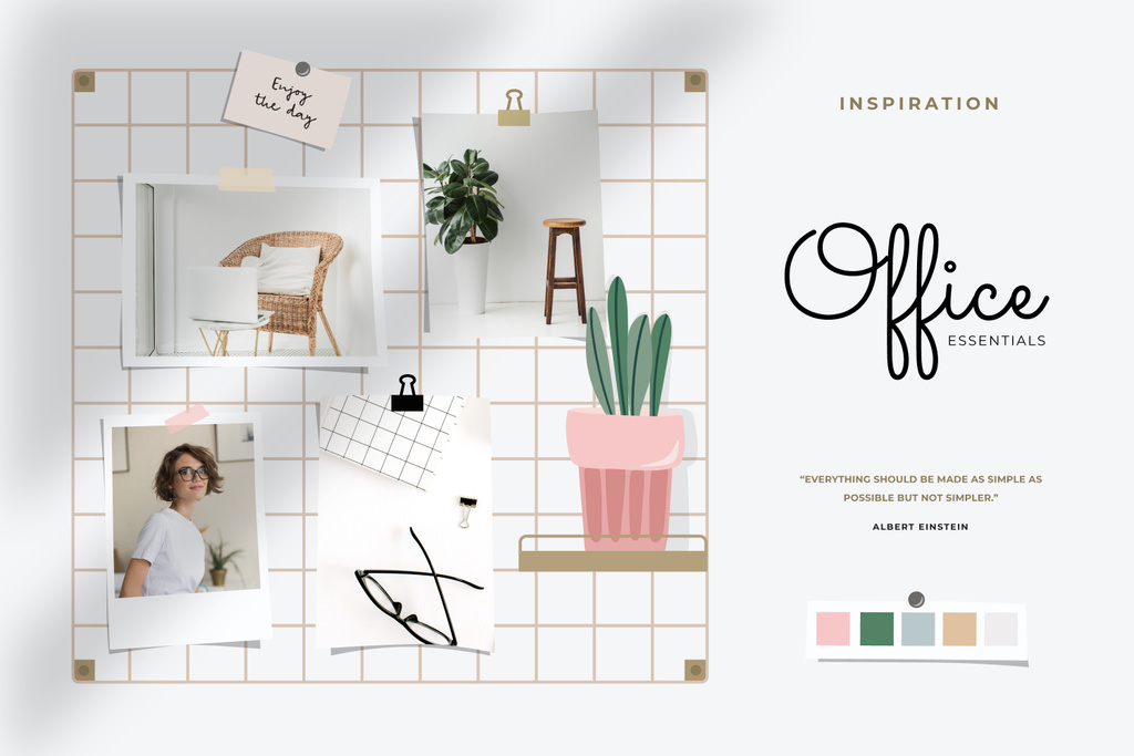 Template di design Young Girl at cozy Workplace Mood Board