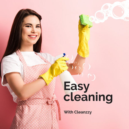 Cleaning Services Worker spraying detergent Instagram Tasarım Şablonu