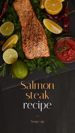 Seafood Offer raw Salmon piece Instagram Story Design Template