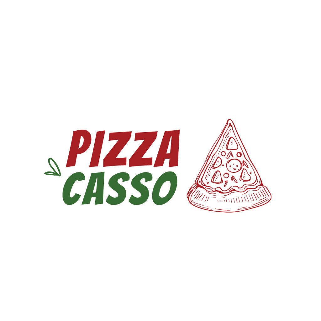 Pizzeria Ad with Slice of Pizza Sketch Logo Design Template
