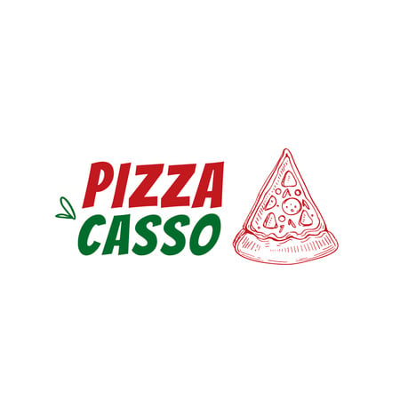 Pizzeria Ad with Slice of Pizza Sketch Logo Design Template