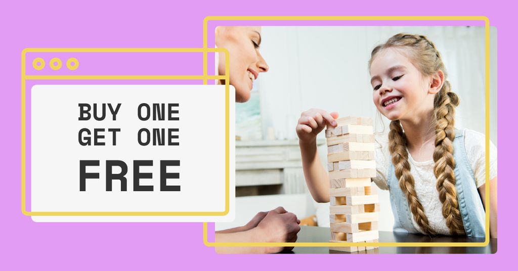 Ontwerpsjabloon van Facebook AD van Game Offer with Mother and Daughter playing wooden tower