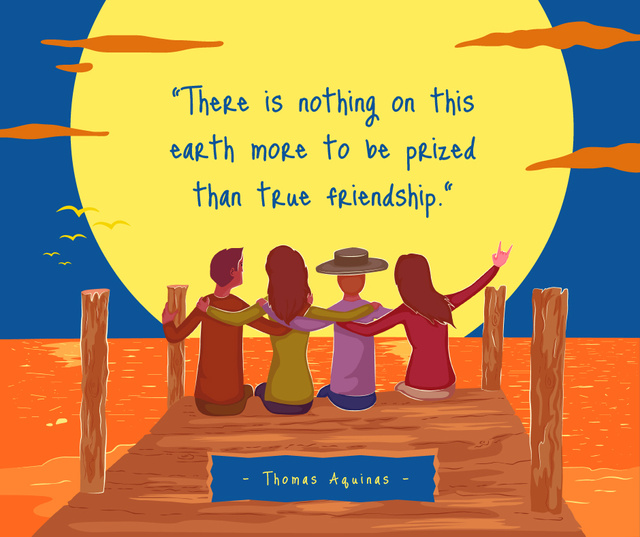 Modèle de visuel Friends sitting on a pier at sunset - Facebook