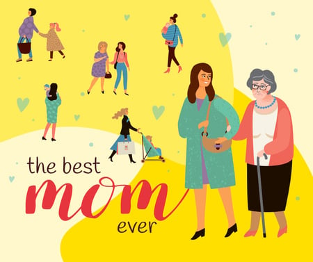 Happy Moms with their children on Mother's Day Facebook Design Template