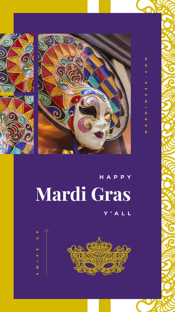 Mardi Gras Greeting Carnival Mask Instagram Story Modelo de Design