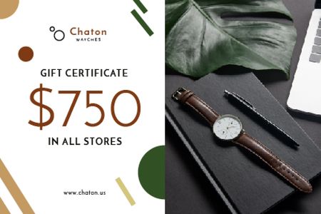 Platilla de diseño Accessories Store Offer with Watch and Notebook Gift Certificate