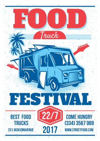 Food Truck festival announcement with Delivery Van Flayer tervezősablon