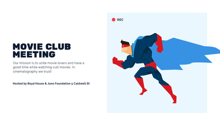 Template di design Movie Club Meeting Man in Superhero Costume Title