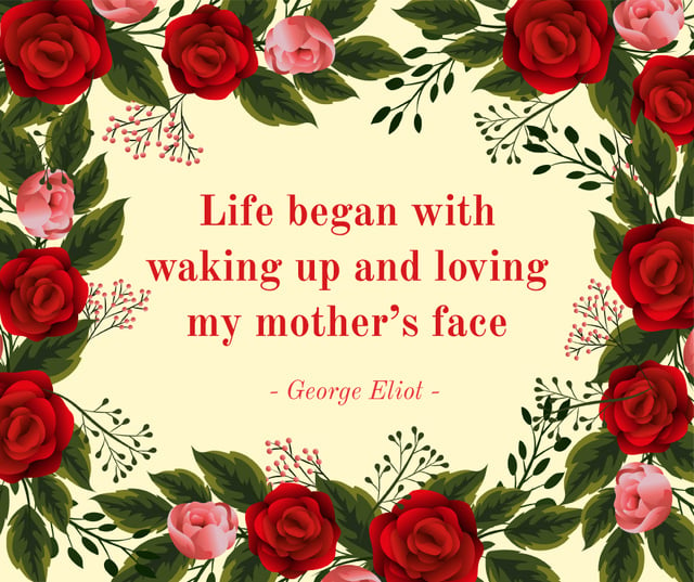 Mother's Day greeting with red Roses frame Facebook Tasarım Şablonu