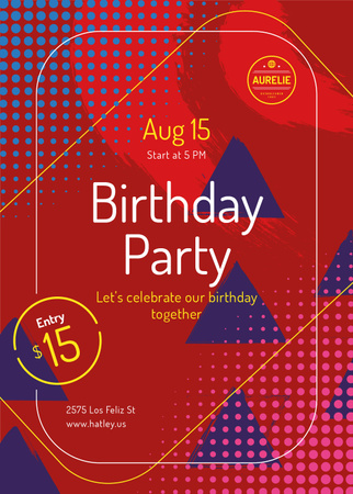 Birthday Party Invitation Geometric Pattern in Red Invitation tervezősablon