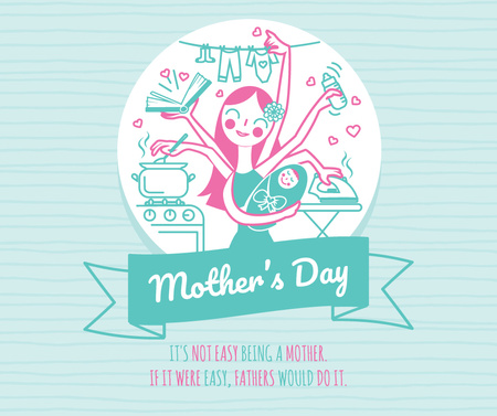 Mother's Day Greeting Wonder mom with baby Facebook Design Template